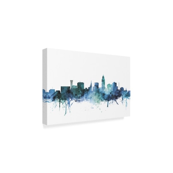 Michael Tompsett 'Lincoln Nebraska Blue Teal Skyline' Canvas Art,30x47